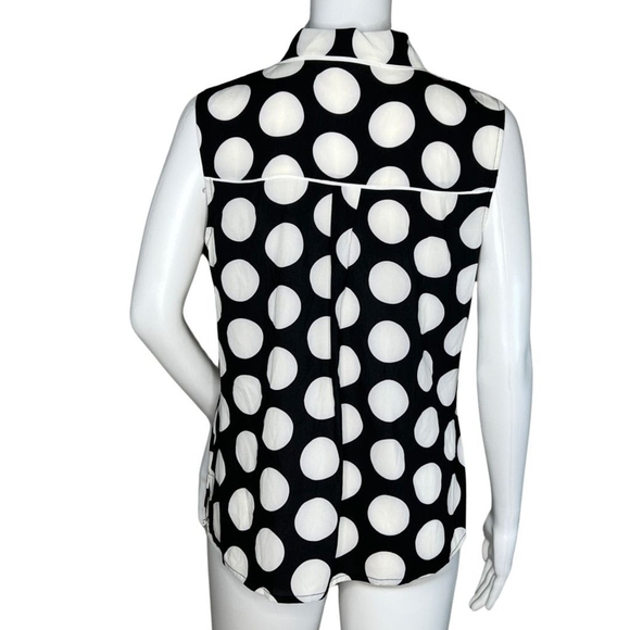 🦩CALVIN KLEIN sleeveless polka dot button down blouse Small Collared - Picture 2 of 10